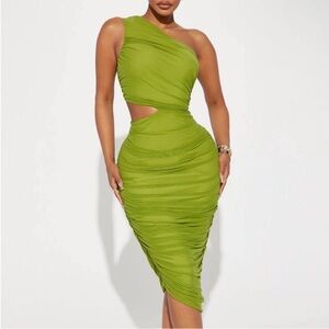 Fashion Nova Green One-Shoulder Dress